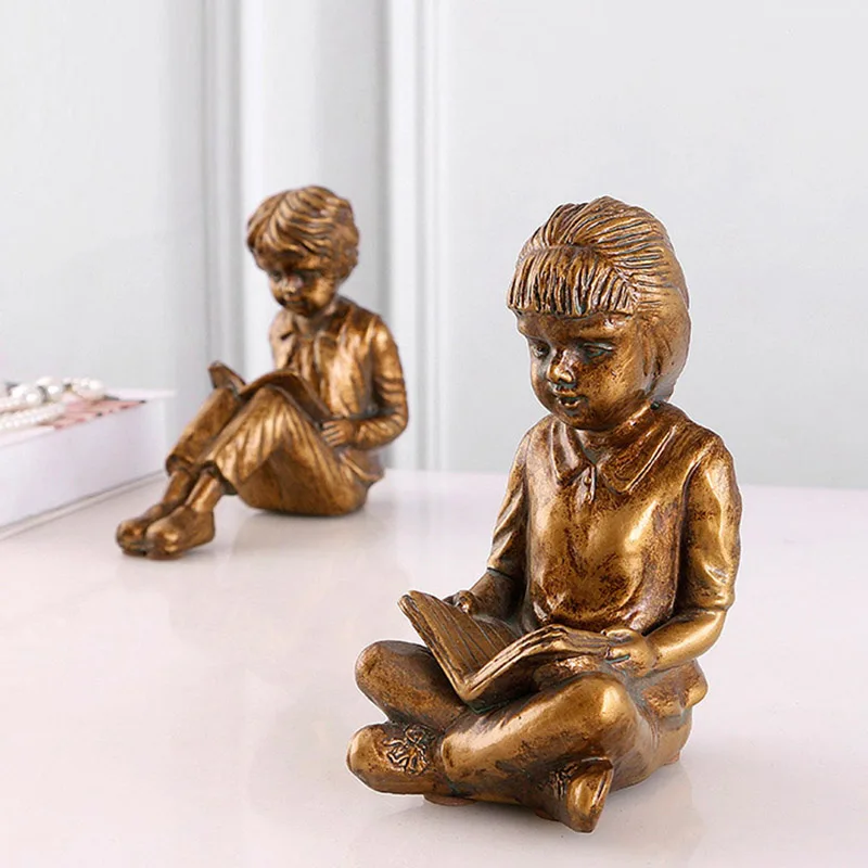 Antique Reading Child Bookends Home Decoration Accessories Office Study Room Display Book Stand Resin Ornaments Desktop Decors