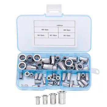 

50Pcs/set M3 M4 M5 M6 M8 304 Stainless Steel Rivnut Flat Head Threaded Rivet Insert Nutsert Cap Rivet Nut Kit