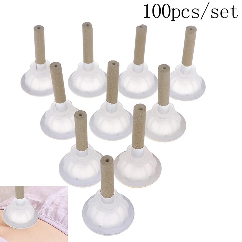 100pcs 100 шт. мокса палочка для прижигания бездымный рулон мини самоклеящиеся Массажная подушка для лечения иглоукалыванием Стикеры полыни коробка держатель роликовый крем - Цвет: 100pcs