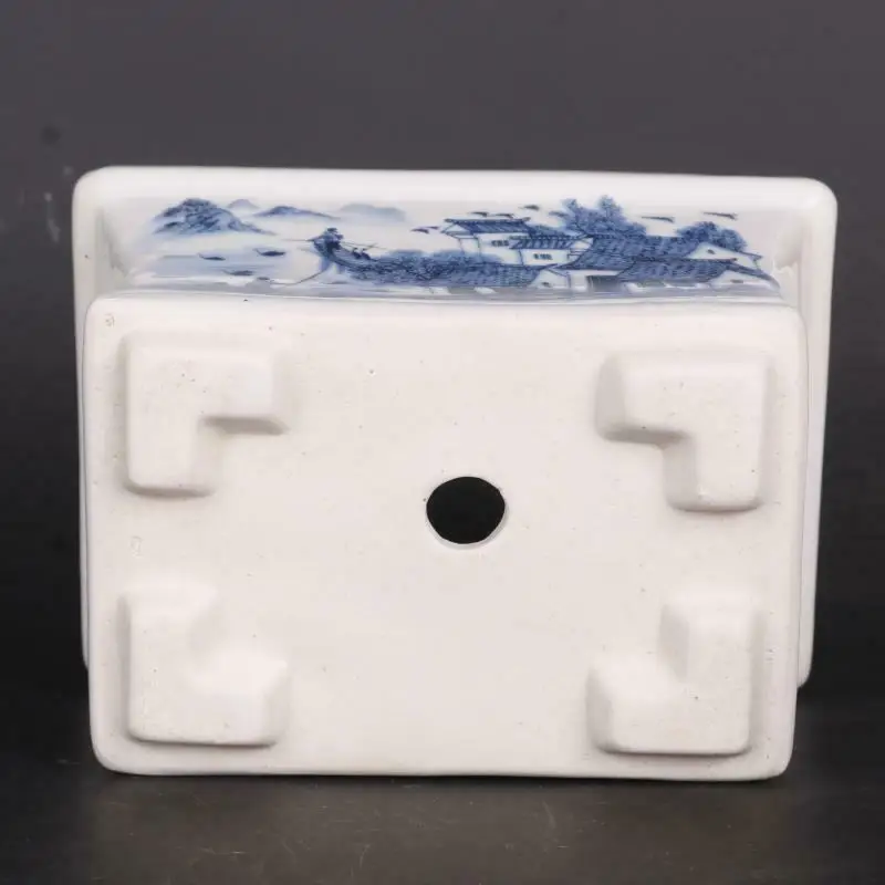 Chinese Style Blue and White Porcelain Water Town Landscape Design Flowerpot Pot 7"