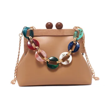 

2020 New Wood Square Bag Multi-Color Acrylic Chain Handle Women Pu Messenger Shoulder Bag Designer Crossbody Bags for Women