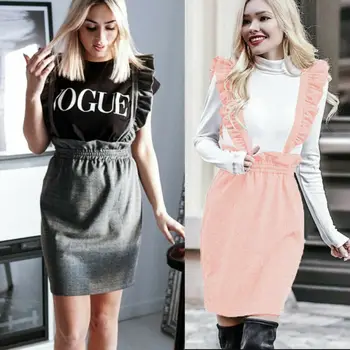 

Ladies Casual Ruffles Elegant Party Mini Suspender Pencil Skirt Summer Autumn Fashion Skirts Womens