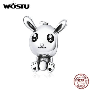 

WOSTU Easter Cute Rabbit Charms 100% 925 Sterling Silver Animal Bead Fit Original Bracelet Pendant For Necklace Jewelry CQC1467