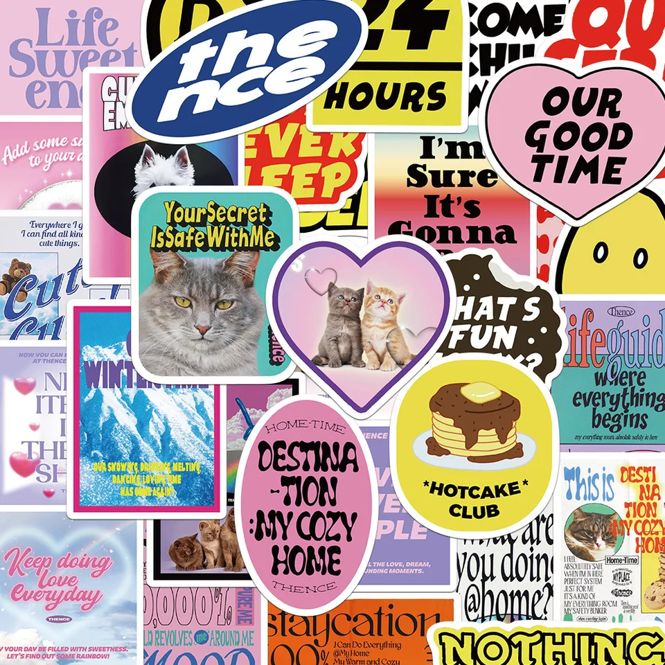 한국 귀여운 THENCE 장식 스티커, DIY 노트북 수하물 스케이트보드 그래피티 데칼 스티커, 10 개, 30 개, 50 개 -  AliExpress