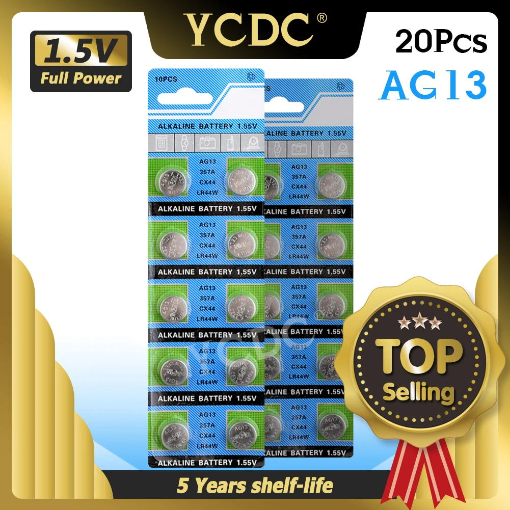 YCDC 20x LR44 A76 AG13 щелочная монетная Cell S76 S76E SB-A9 SG13 SP303 SR1154 SR44 SR44SW SR44W SR47 V13GA V303 V357 Button Pila |