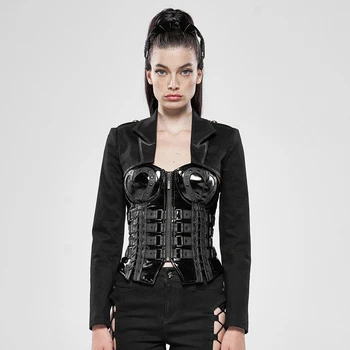 

PUNK RAVE Women Military Short Jacket Punk Asymmetric Hem Long Sleeve Personality Handsome Coat