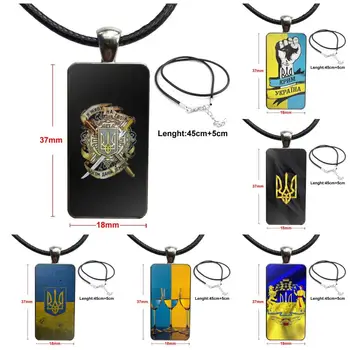 

For Women Girls Ua Ukraine Flag Necklace Fashion Long Chain With Rectangle Necklace Jewelry