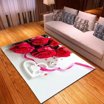 

Valentine's Day Large Size Carpet Rose Flowers 3D Printing Carpets For Living Room Bedroom Area Rugs Soft Flannel Home Decor Rug