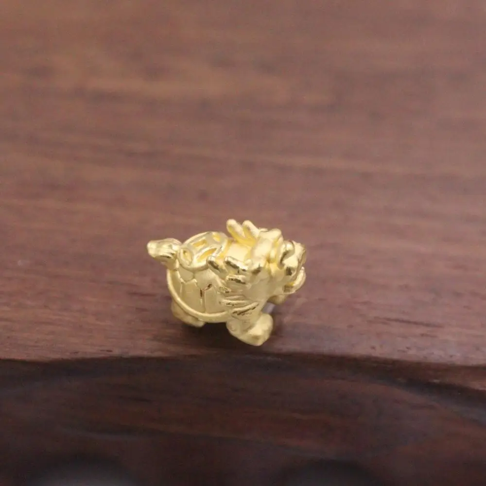 

New Pure 24K 3D Yellow Gold Bead 16x9mm Dragon Turtle And Coin Bead 1.03g