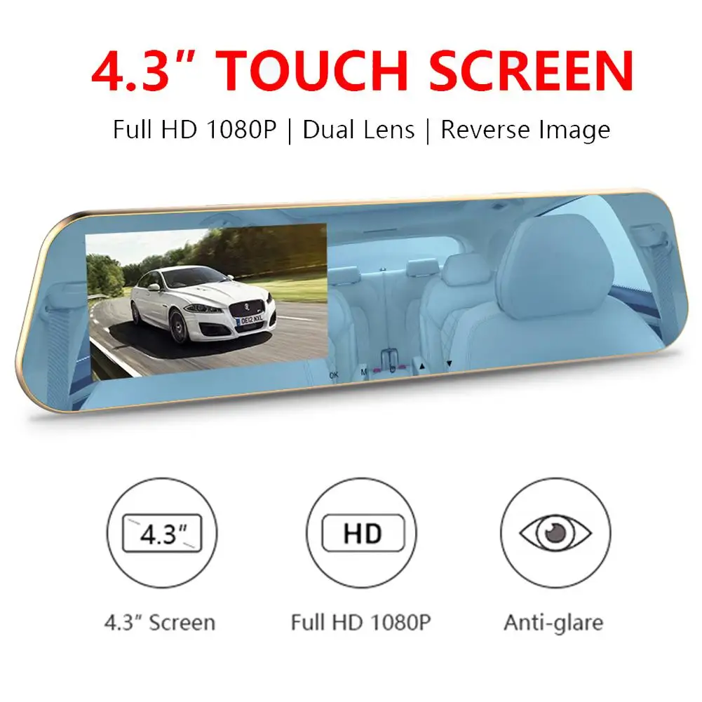 

4.3-inch Car HD DVR Dual Lens Reversing Image Parking Monitor 1080P Wide Angle Camera DVR Recorder Auto Dash Cam