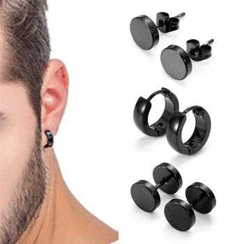

1Set 4Pair Unisex Shape Stainless Steel Piercing Earring For Women Men Punk Gothic Barbell Earring Different Types Black Color