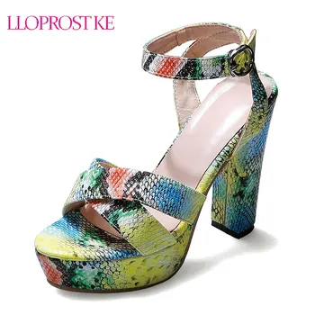 

Lloprost ke Women Shoes Summer Sandals Mixed Colors Platform Block Heels Ankle Strap Shoes Buckle Super High Heel Sandals Lady