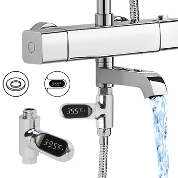 

LED Display Celsius Water Temperature Meter Monitor Electricity Shower Thermometer 360 Degrees Rotation Flow Self-Generating