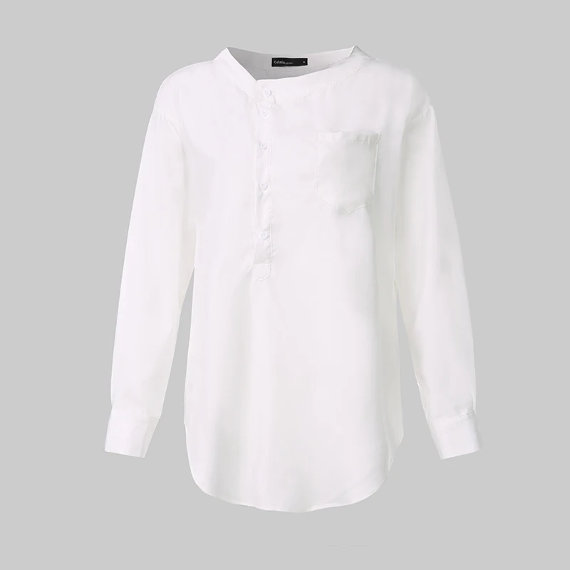Новинка, модные женские блузки, офисные женские блузки с длинным рукавом и пуговицами, одноцветные блузки в винтажном стиле, женские блузки размера плюс, топы 5XL - Цвет: Белый