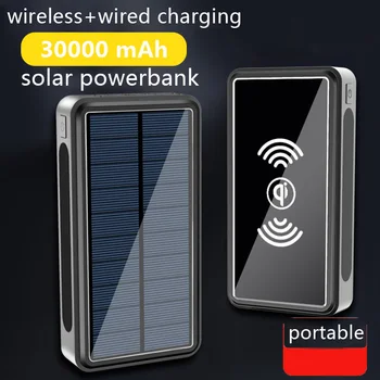 

30000 mAh Solar Powerbank Wireless Power Bank 4 USB Portable External Battery Charger Pack For Xiaomi Redmi power Battery