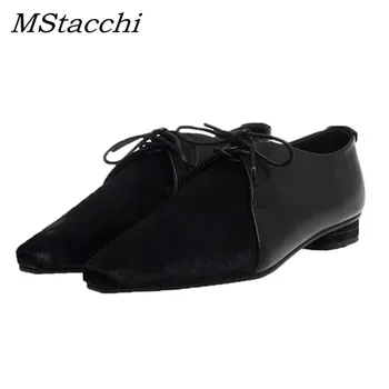 

MStacchi Fashion Low Heels Women Pumps Pointed Toe Genuine Leather+horse Hair Thick Heels Footwear High Quality Retro Styke Shoe