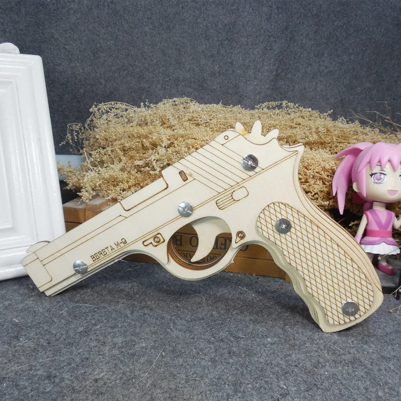 Пистолет с резиновой лентой игрушка 3D деревянная головоломка механическая модель Набор DIY строительная техника резиновый ремешок пистолет игрушка Подарки для мальчиков детей - Цвет: Pistol gun 25pcs