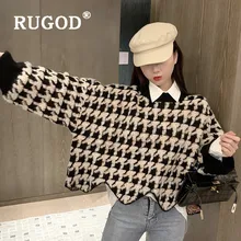 RUGOD, винтажный вязаный свитер с ласточкой, контрастный цвет, волновой подол, пуловер, зимние топы для женщин, одежда, трикотаж