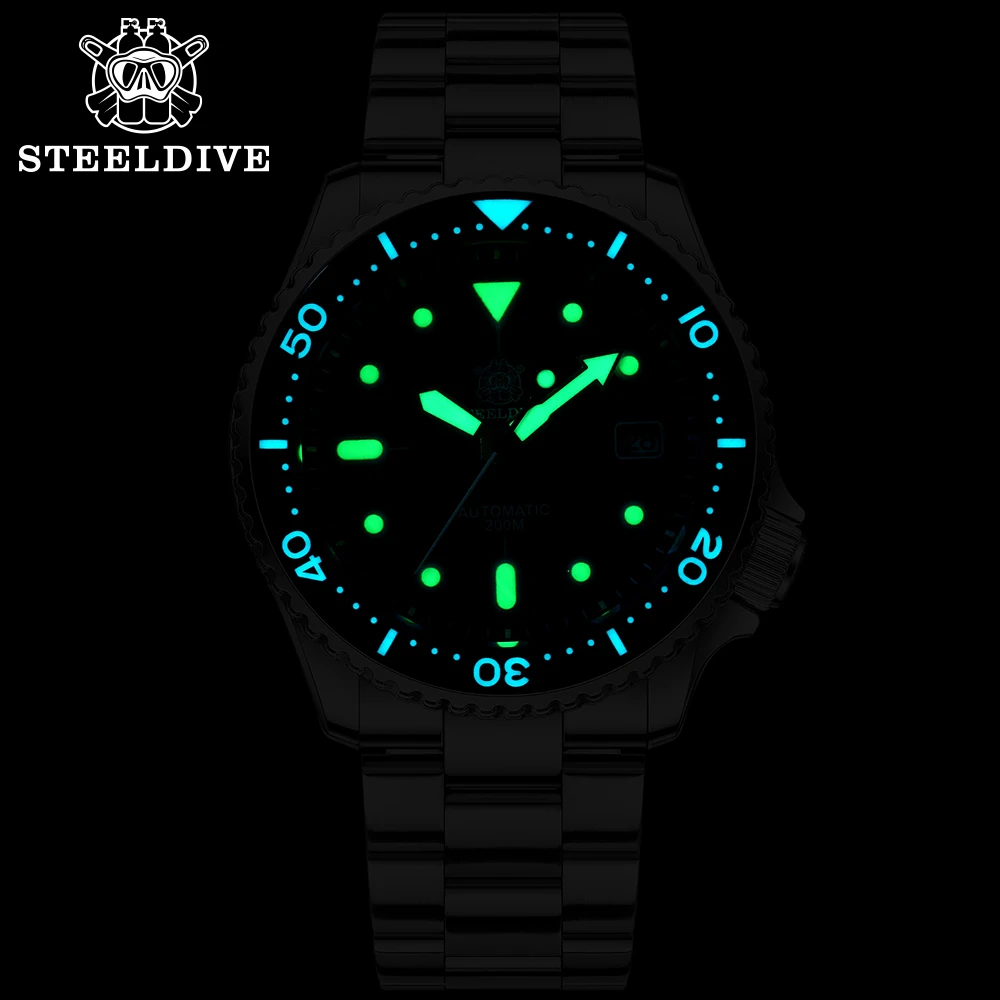 Steeldive 1996 Diver Watch Black Dial Steel Bracelet Sapphire Glass 200M NH35 Automatic Self Wind Mechanical Watch for MenSteeldive 1996 Diver Watch Black Dial Steel Bracelet Sapphire Glass 200M NH35 Automatic Self Wind Mechanical Watch for Men