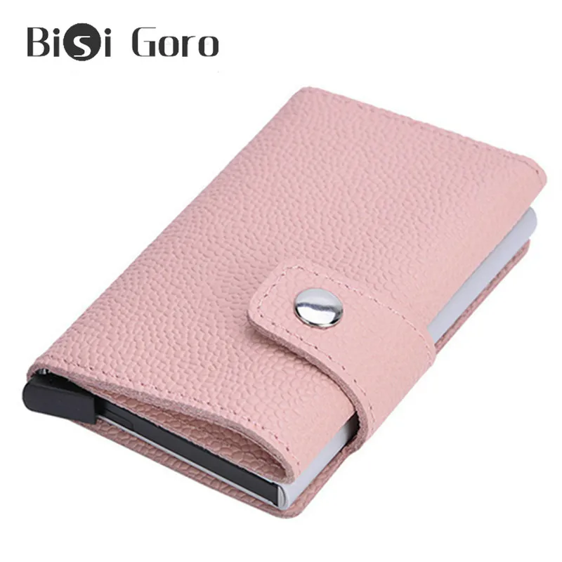BISI GORO, кошелек из натуральной кожи, RFID, тонкий держатель для карт, карман, Модный женский металлический кошелек,, мини сумка для денег, Умный кошелек, ID Чехол
