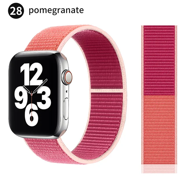 Nylon Strap for Apple watch series 7 band 41mm 44mm 40mm 42mm 38mm smartwatch wristband belt sport loop bracelets iWatch 3456 se Pomegranate