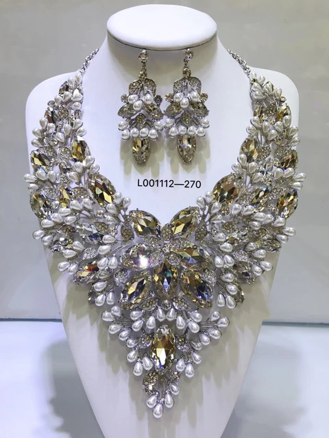 Set Collana Sposa In Oro Rosa Con Strass - Gioielli Nuziali Per Donne E Ragazze - Foto 3