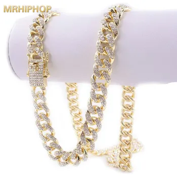 

hip hop cuban necklace men's rapper gift jewelry rhinestone 13mm heavy CZ pavedGold iced out bling curb link chain miami