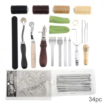 

34pcs/set DIY Leather Craft Tools Kit Hand Sewing Stitching Punch Carving Work Saddle Leathercraft Accessories Practical for DIY