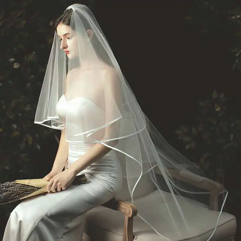 Short Tulle Wedding Veils Two Layer Silver Rhinestone Headband Veil White Bridal  Veil For Bride for Marriage Wedding Accessories - AliExpress