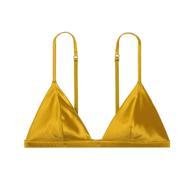 yellow Сексуальный мягкий атласный бюстгальтер без косточек для женщин, Удобный беспроводной Женский бюстгальтер застеж сзади, 7 цветов, женское красивое нижнее белье интимное белье эротическое белье - Цвет: yellow