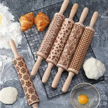 Лазерный деревянный резной Рождественский 3d тиснение Скалка «сделай сам» для выпечки печенья с узором Кондитерские Скалки выгравированные