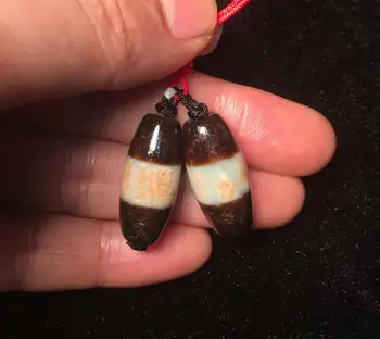 

Magic Power Collectible Treasure A Pair of Energy Magic Tibetan old Agate Healer Medicine dZi Bead Pendant Amulet AAA