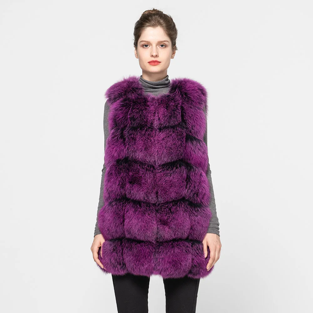 Purple Frosted Новые настоящие жилеты из лисьего меха, женский зимний теплый меховой жилет, модный стильный жилет, опт и розница S1431 - Цвет: Purple Frosted