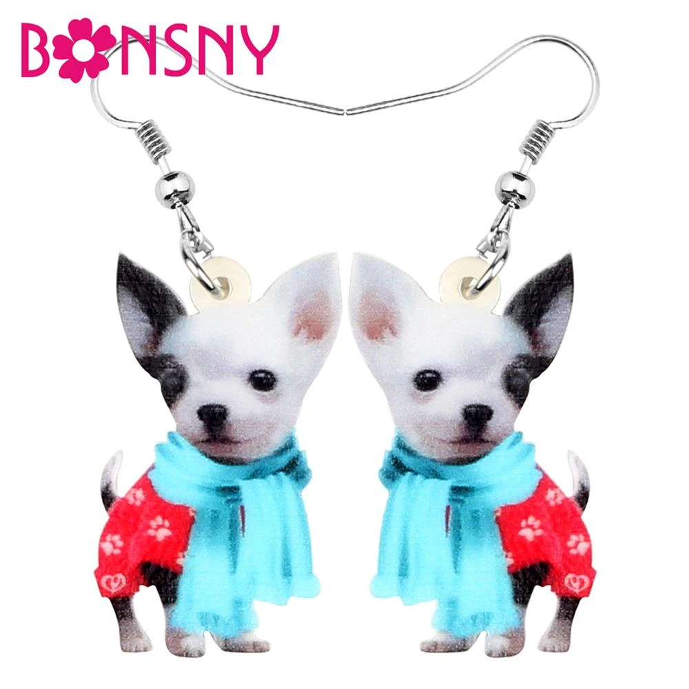 Bonsny Acrylic Drop Dangle Chihuahua Dog Earrings Jewelry For Women Girls Kids Gift Charms 