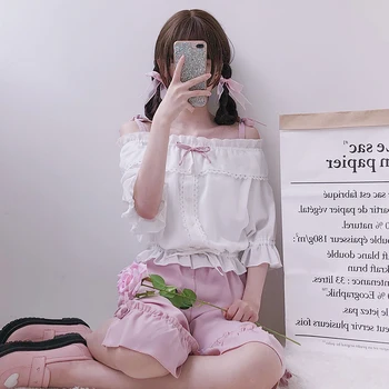 

2020 new Summer Female Split Wild Loose Capri pants Wide leg pants & Young Girl Student Small fresh Ruffle Casual Sling Blouse