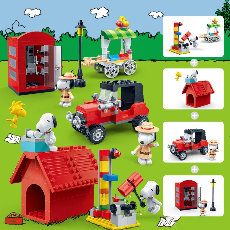 BanBao Горячие IP Snoopy арахис дом техника город Playmobil Juguetes пластиковые строительные блоки, игрушки развивающие модели DIY Кирпичи