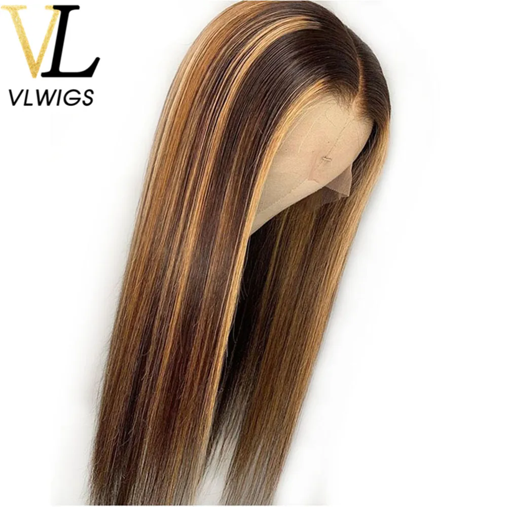 VLWIGS бразильские Виргинские человеческие волосы парики 13x6 Highlight#4/#30 шелковистые прямые парики на кружеве Лидер продаж для черных женщин LJ01