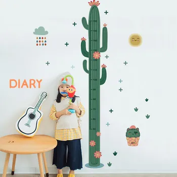 

Creative Cactus Height Measure Wall Sticker for Kids Rooms Growth Chart Nursery Room Decor Wall Art Tropical Leaf Wall Sticker