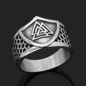 

Nordic viking odin symbol valknut amulet Stainless steel Ring For Men With Valknut Gift Bag