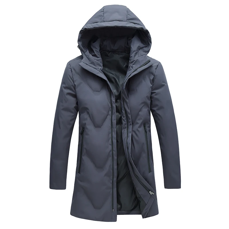 HCXY Новое поступление Высококачественная Зимняя парка мужская деловая куртка толстое теплое пальто длинная куртка с капюшоном модная мужская стеганая куртка - Цвет: Серый