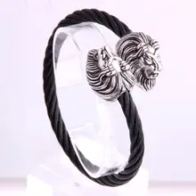 Хип-хоп открытый конец двойной Лев черная проволока витая цепь манжета браслет ювелирный браслет мужской Pulseira аксессуары Высокое качество