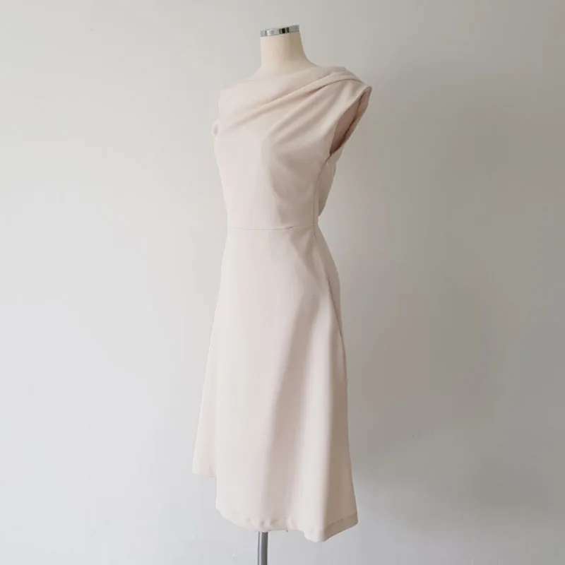 Office Women Female Dress Chic Korean Summer Word Collar Strapless Waist Fashion Long Dress Elegant Dresses Vestidos 2020