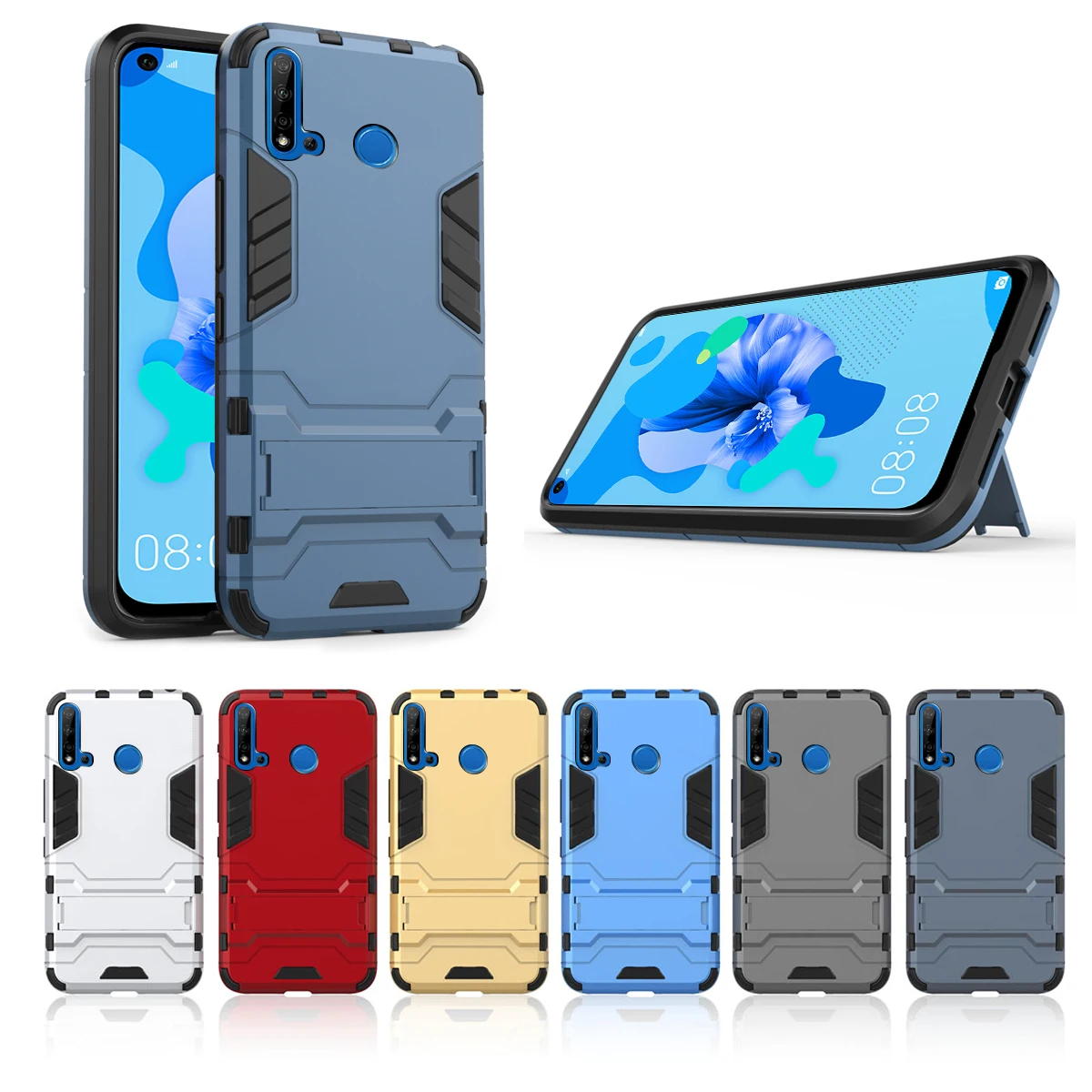 Navy Для huawei P20 Lite Nova 5i Nova 5 Pro задний двухслойный чехол TPU+ PC Гибридный чехол Противоударная защитная оболочка с подставкой - Цвет: Navy