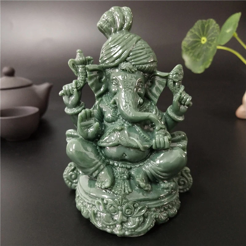 

Ganesha Statue Buddha Elephant God Sculptures 11CM/4.33inch Man-made Jade Stone Ornament Home Garden Decoration Buddha Statues