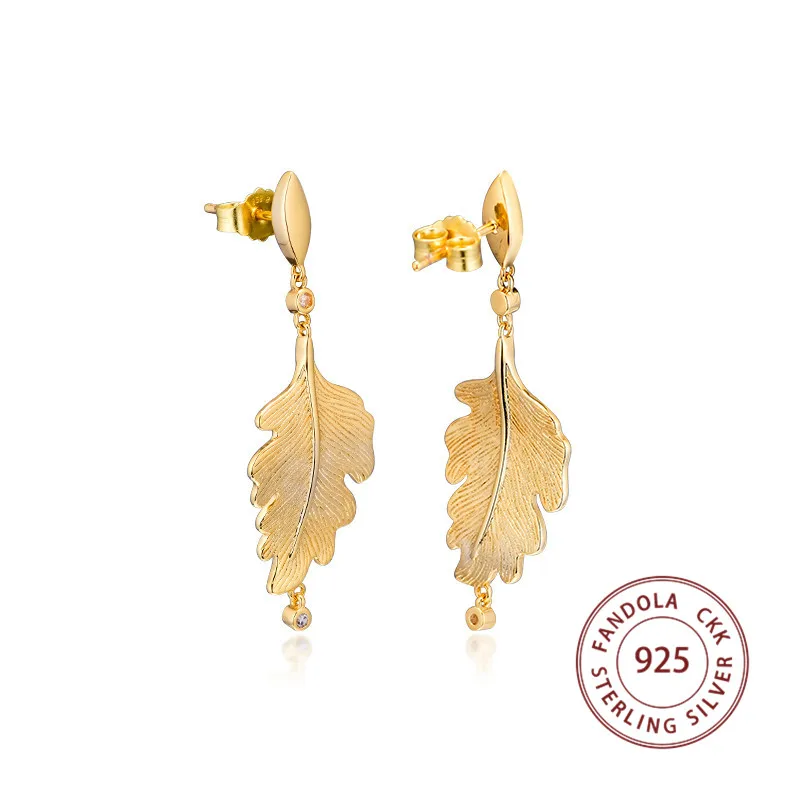 

Shine Oak Leaf Earring 925 Sterling Silver Wedding Earrings for Women Original Fashion Jewelry Earrings brincos mujer