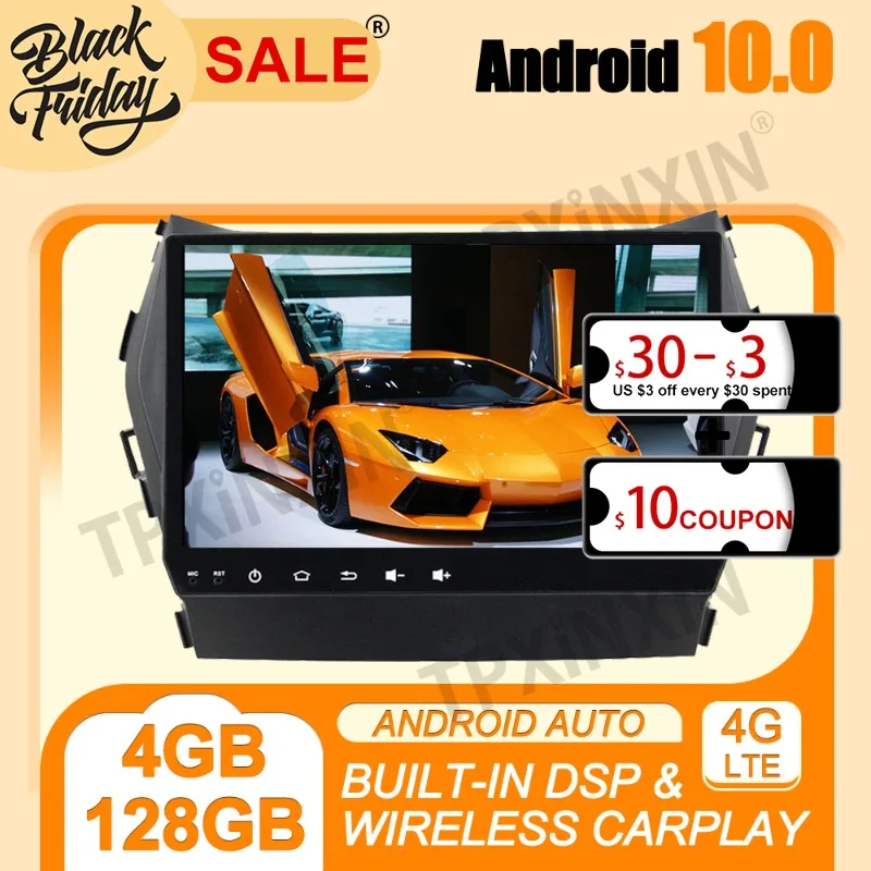 

4G+128G Android 10.0 For Hyundai IX45 Sante Fe 2014-2018 Carplay Multimedia Player Auto Radio Tape Recorder GPS Navi Head Unit