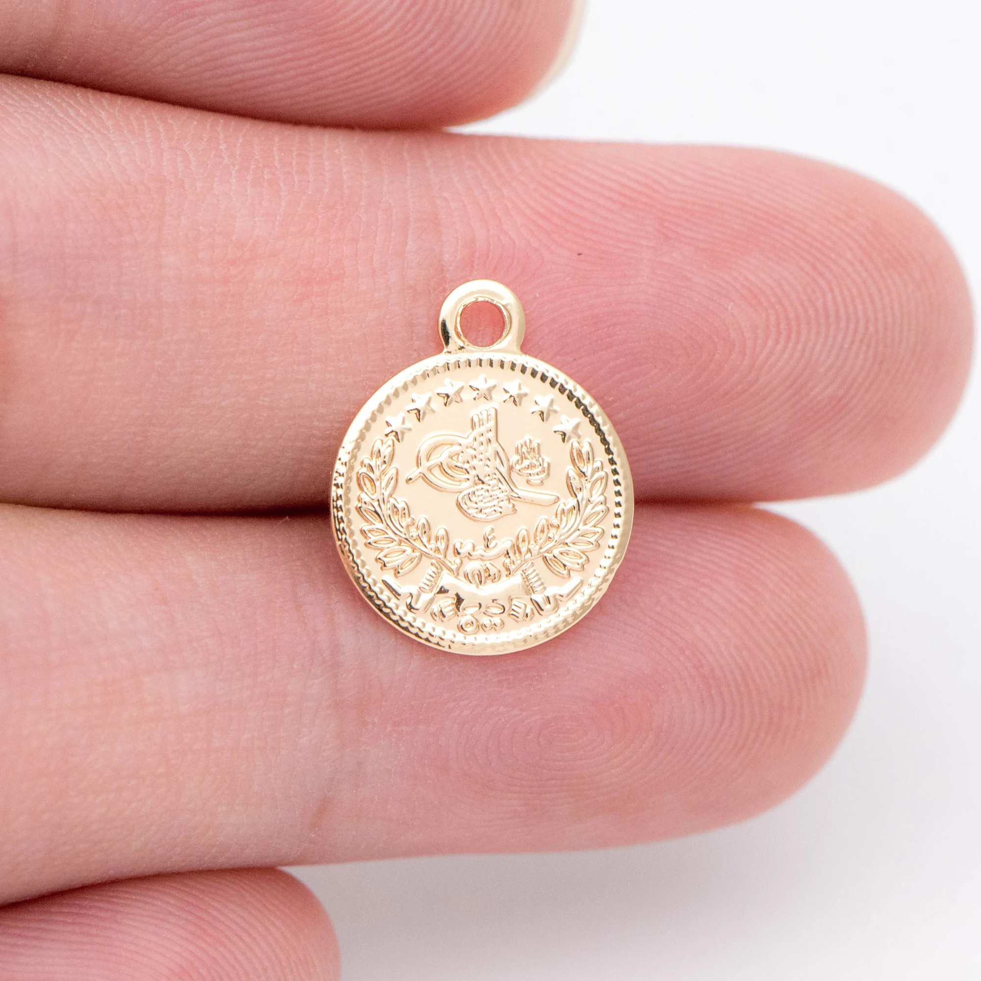 18K Gold Filled Disc Charm Coin Charm Round Hammered Pendant Round Necklace 18x12.5x1.8mm DIY Jewelry Making Accessory