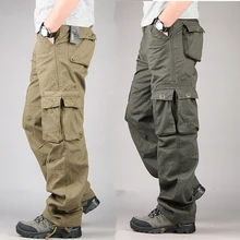 Men's Cargo Pants Multi Pockets Military Style Tactical Pants Cotton Solid Color Men's Outwear Straight Casual Trousers for Men