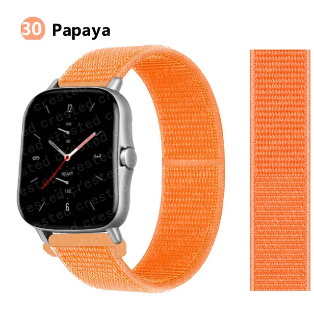 20/22mm Nylon band For Amazfit GTS/2/2e/GTS2 Mini/GTR 3 Pro 42mm/47mm/GTR2/2e/stratos 2/3 Sport Loop Bracelet Amazfit bip strap papaya 37