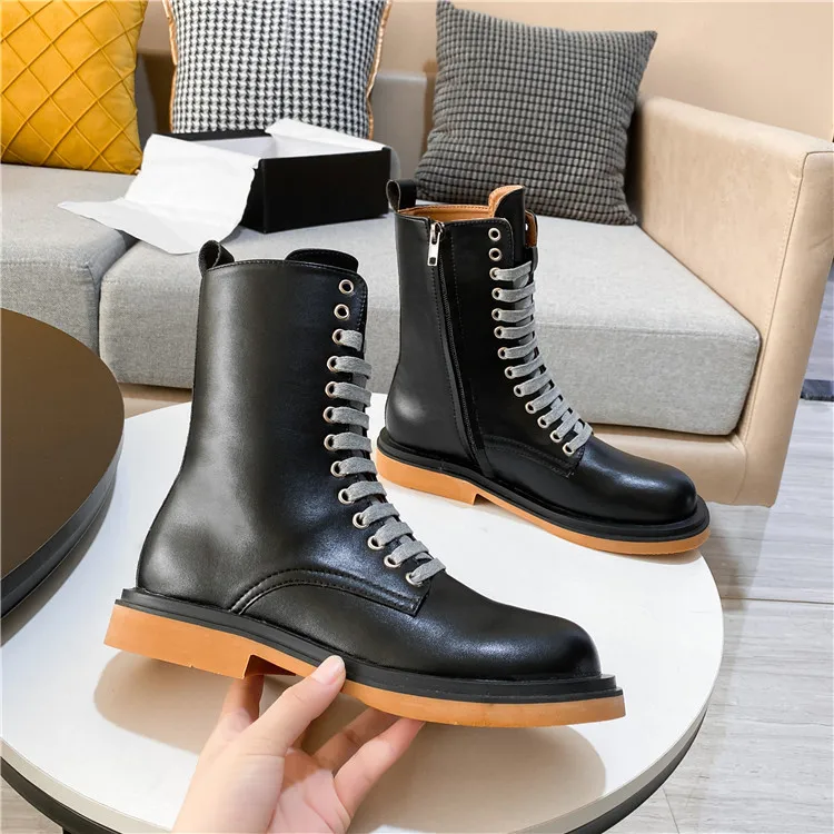 

AARDIMI Winter Mid-Calf Boots Women's Rubber Square Toe Shoes Woman Genuine Leather Boots For Female Zip Crpss-tied Riding Shoes